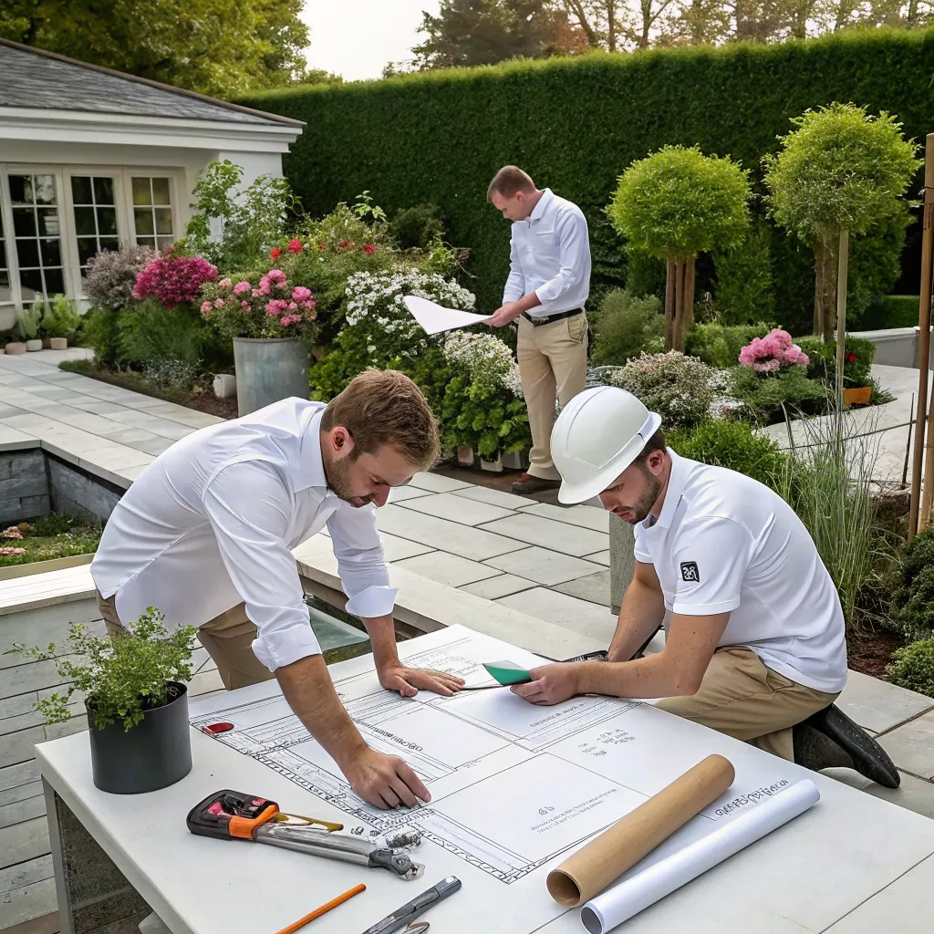 Equipo de TALAVENTH trabajando en diseño de jardín